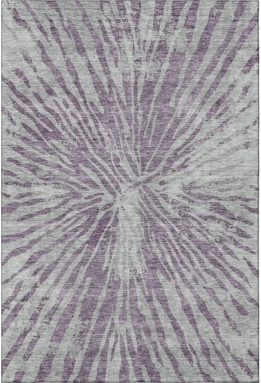 Purple And Gray Zebra Print Washable Area Rug With UV Protection Photo 4