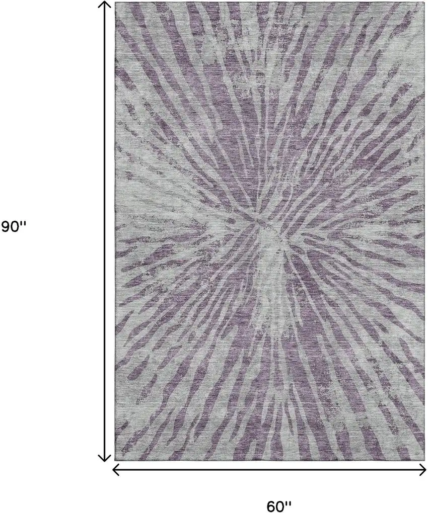 Purple And Gray Zebra Print Washable Area Rug With UV Protection Photo 3