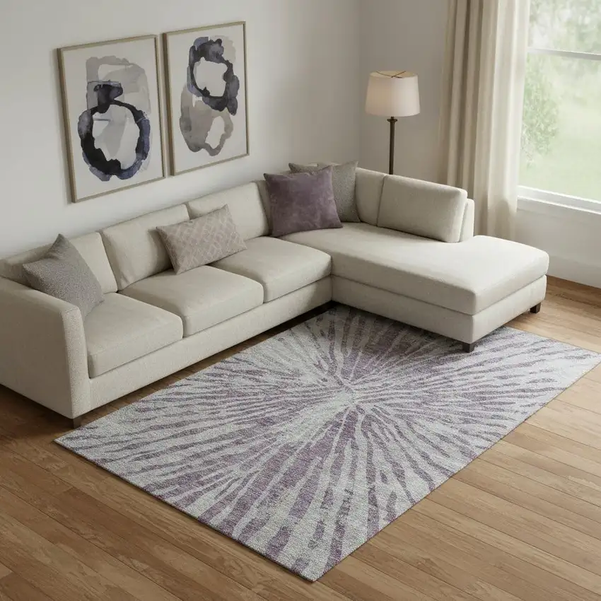 Purple And Gray Zebra Print Washable Area Rug With UV Protection Photo 1