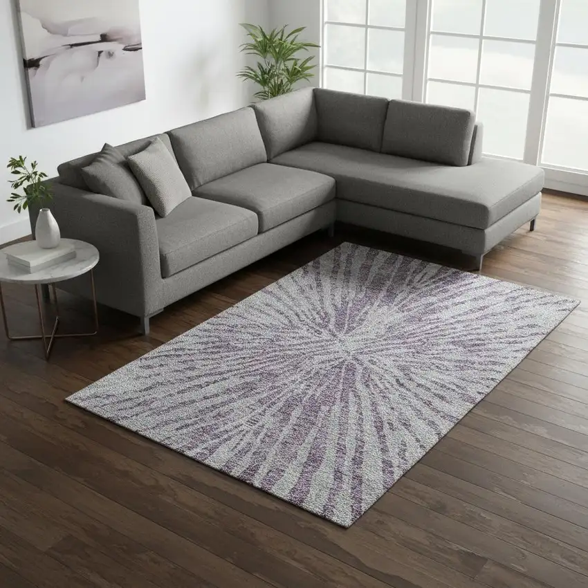 Purple And Gray Zebra Print Washable Area Rug With UV Protection Photo 2