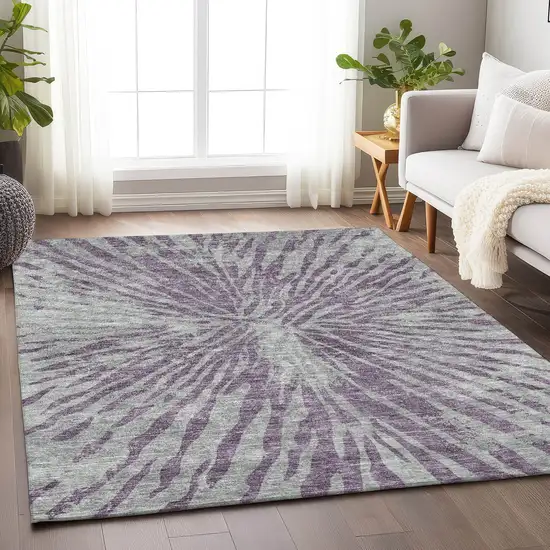 Purple And Gray Zebra Print Washable Area Rug With UV Protection Photo 6