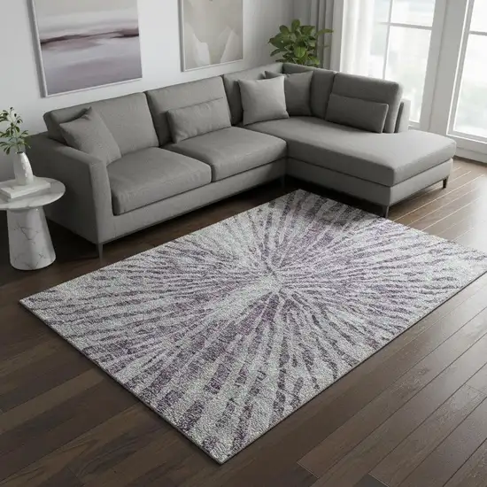 Purple And Gray Zebra Print Washable Area Rug With UV Protection Photo 2