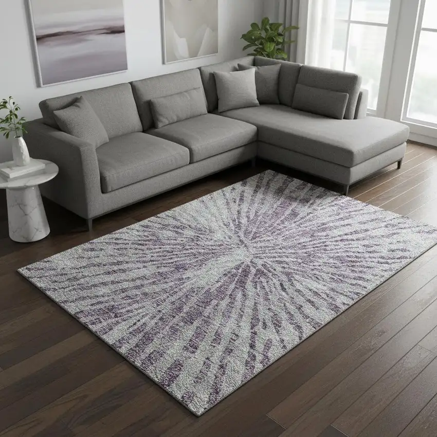 Purple And Gray Zebra Print Washable Area Rug With UV Protection Photo 2