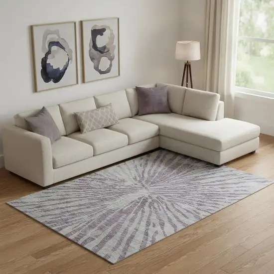 Purple And Gray Zebra Print Washable Area Rug With UV Protection Photo 1