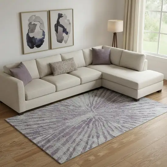 Purple And Gray Zebra Print Washable Area Rug With UV Protection Photo 1