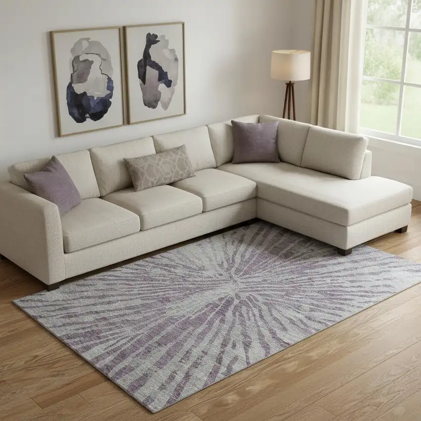 Purple And Gray Zebra Print Washable Area Rug With UV Protection Photo 1