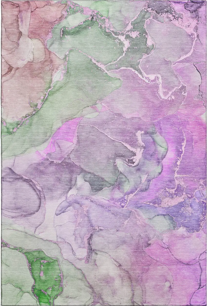 Purple And Green Abstract Washable Area Rug With UV Protection Photo 1