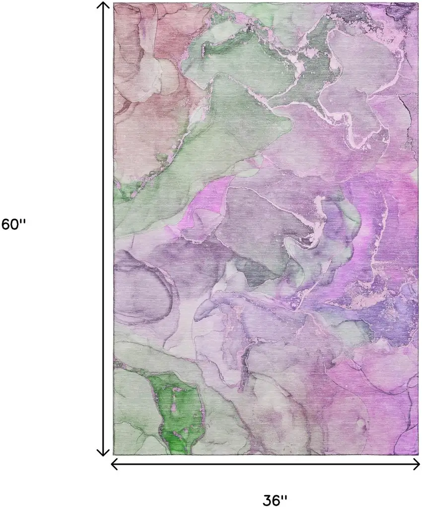 Purple And Green Abstract Washable Area Rug With UV Protection Photo 3