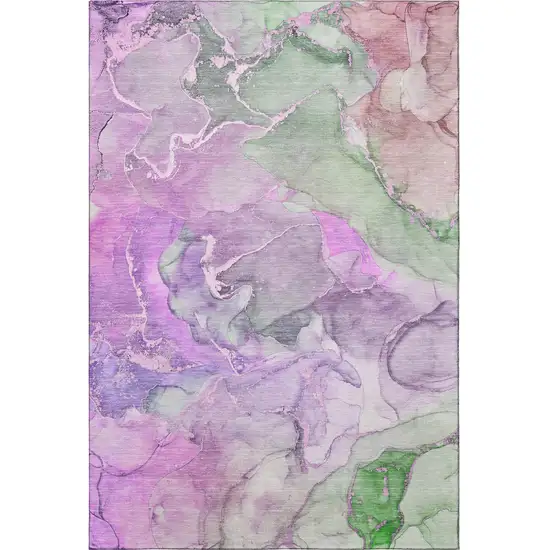 Purple And Green Abstract Washable Area Rug With UV Protection Photo 4