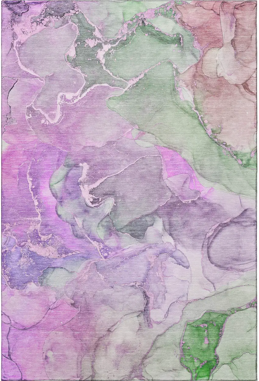 Purple And Green Abstract Washable Area Rug With UV Protection Photo 4