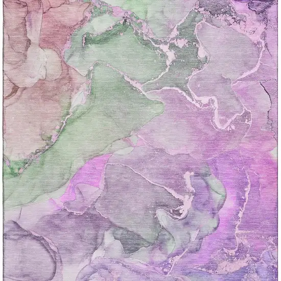 Purple And Green Abstract Washable Area Rug With UV Protection Photo 3