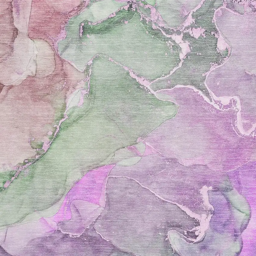 Purple And Green Abstract Washable Area Rug With UV Protection Photo 3