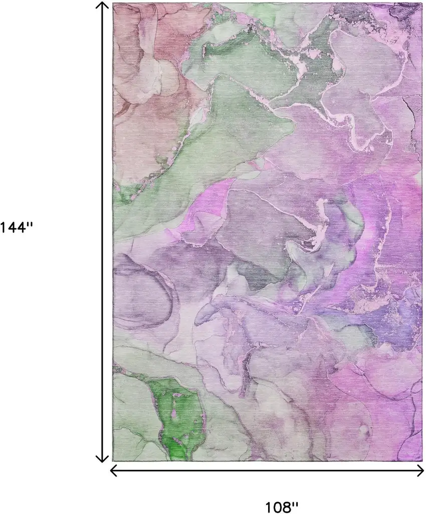 Purple And Green Abstract Washable Area Rug With UV Protection Photo 3