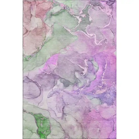 Purple And Green Abstract Washable Area Rug With UV Protection Photo 1