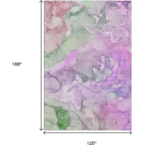 Purple And Green Abstract Washable Area Rug With UV Protection Photo 3