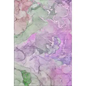 Photo of Purple And Green Abstract Washable Area Rug With UV Protection