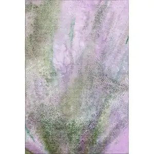 Photo of Purple And Green Abstract Washable Area Rug With UV Protection