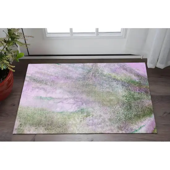 Purple And Green Abstract Washable Area Rug With UV Protection Photo 2