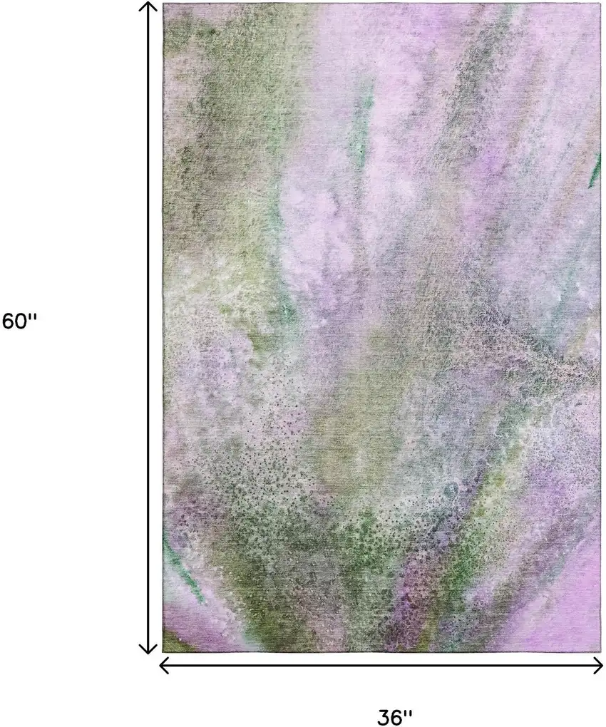 Purple And Green Abstract Washable Area Rug With UV Protection Photo 3