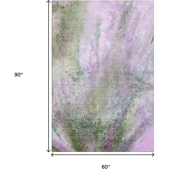 Purple And Green Abstract Washable Area Rug With UV Protection Photo 3