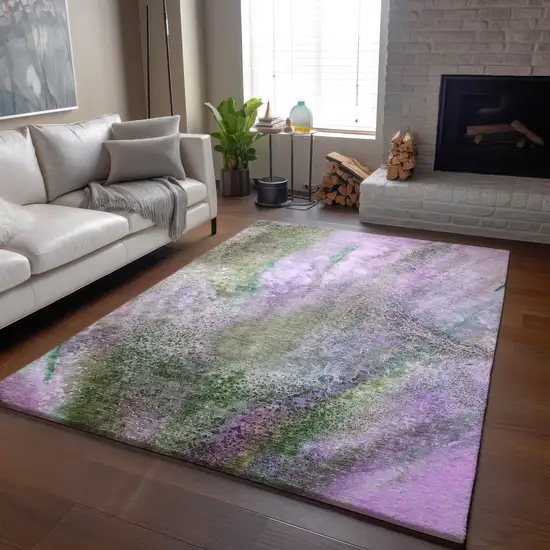 Purple And Green Abstract Washable Area Rug With UV Protection Photo 5