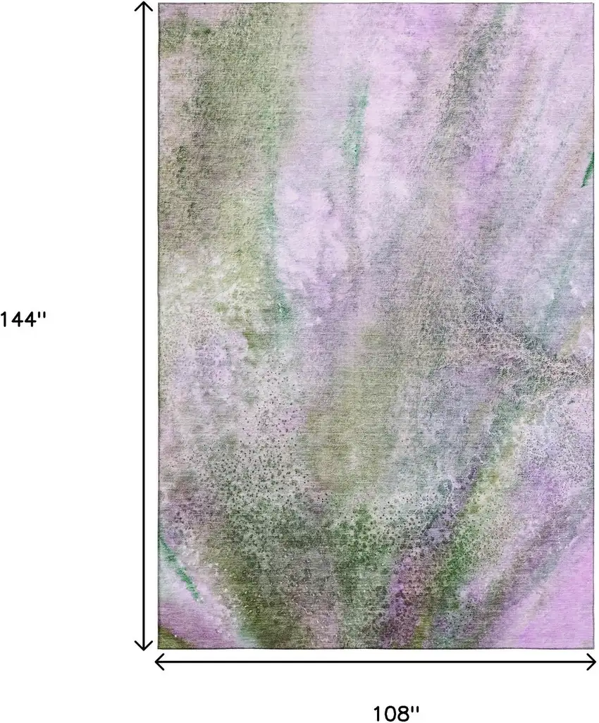 Purple And Green Abstract Washable Area Rug With UV Protection Photo 3
