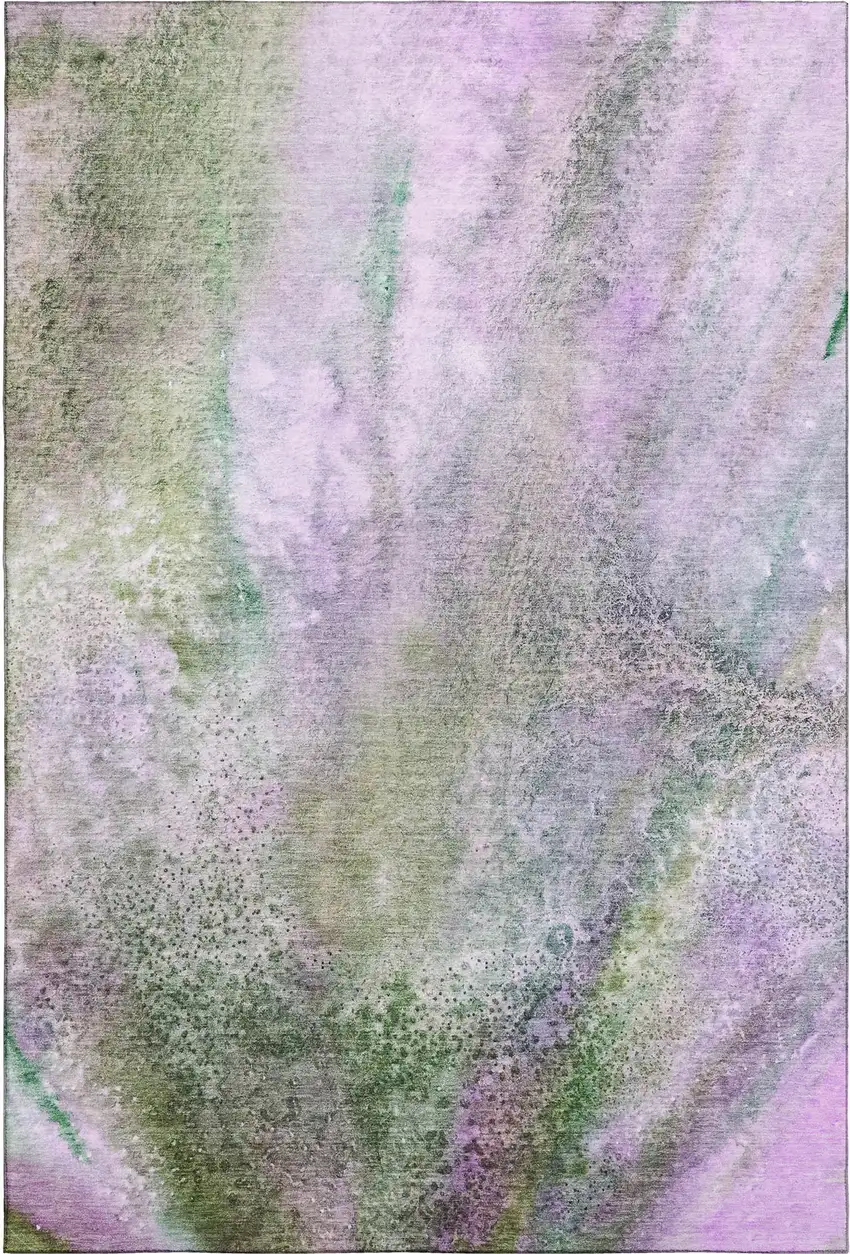 Purple And Green Abstract Washable Area Rug With UV Protection Photo 1