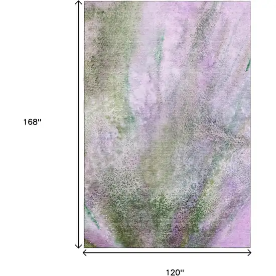 Purple And Green Abstract Washable Area Rug With UV Protection Photo 3