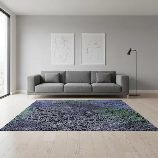 Purple And Green Abstract Washable Area Rug With UV Protection Photo 2