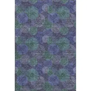 Photo of Purple And Green Abstract Washable Area Rug With UV Protection