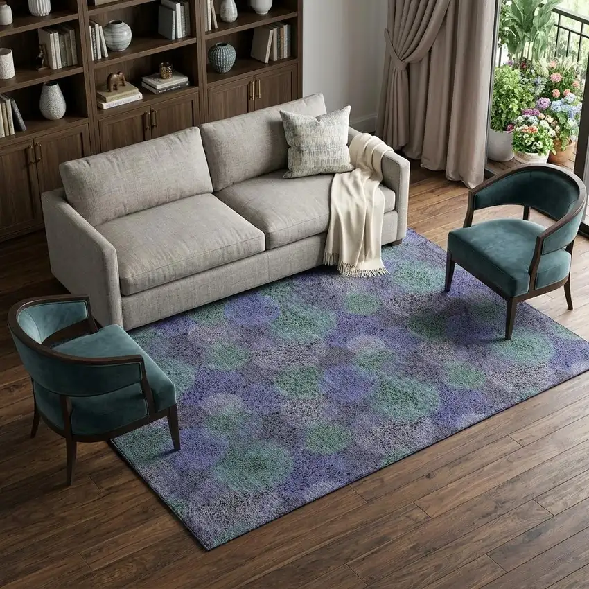 Purple And Green Abstract Washable Area Rug With UV Protection Photo 1