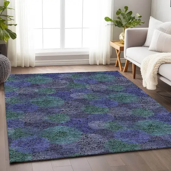 Purple And Green Abstract Washable Area Rug With UV Protection Photo 4