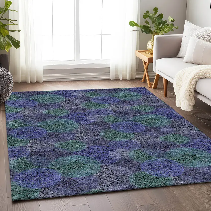 Purple And Green Abstract Washable Area Rug With UV Protection Photo 4