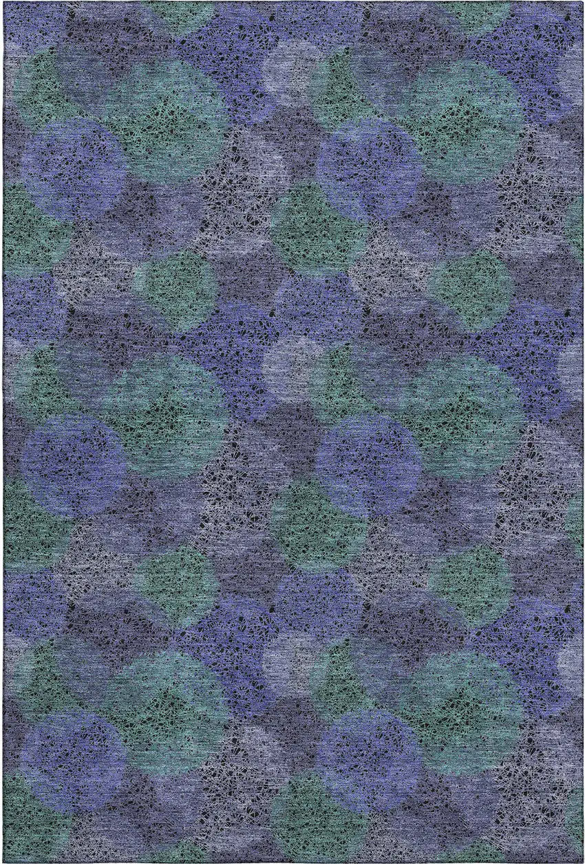 Purple And Green Abstract Washable Area Rug With UV Protection Photo 6