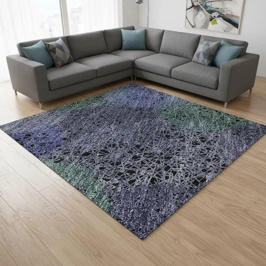 Purple And Green Abstract Washable Area Rug With UV Protection Photo 2