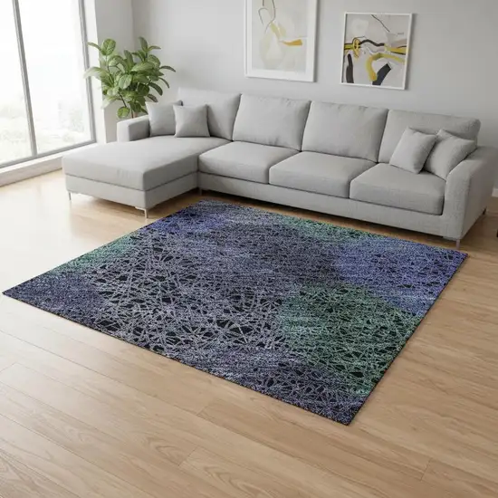 Purple And Green Abstract Washable Area Rug With UV Protection Photo 2