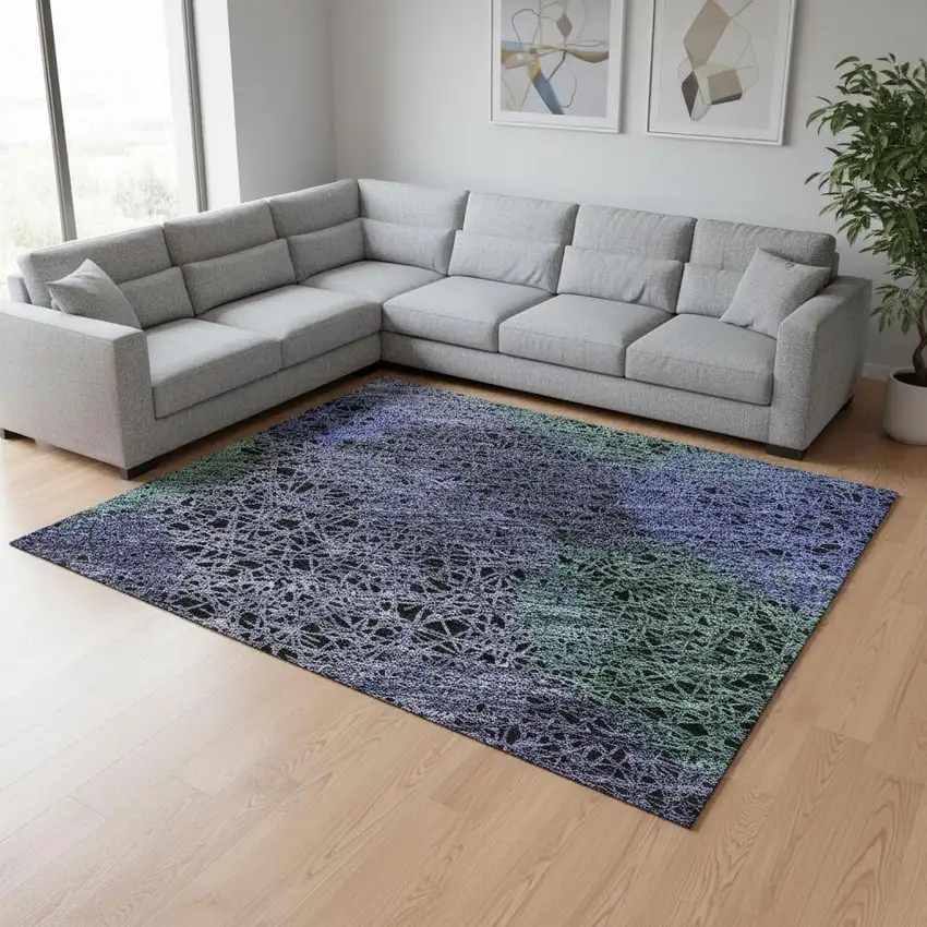 Purple And Green Abstract Washable Area Rug With UV Protection Photo 2