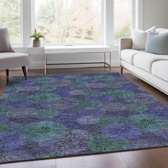 Purple And Green Abstract Washable Area Rug With UV Protection Photo 6