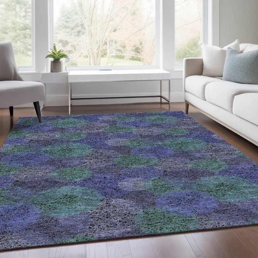 Purple And Green Abstract Washable Area Rug With UV Protection Photo 6