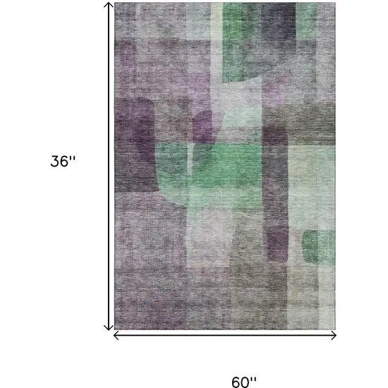 Purple And Green Abstract Washable Area Rug With UV Protection Photo 8