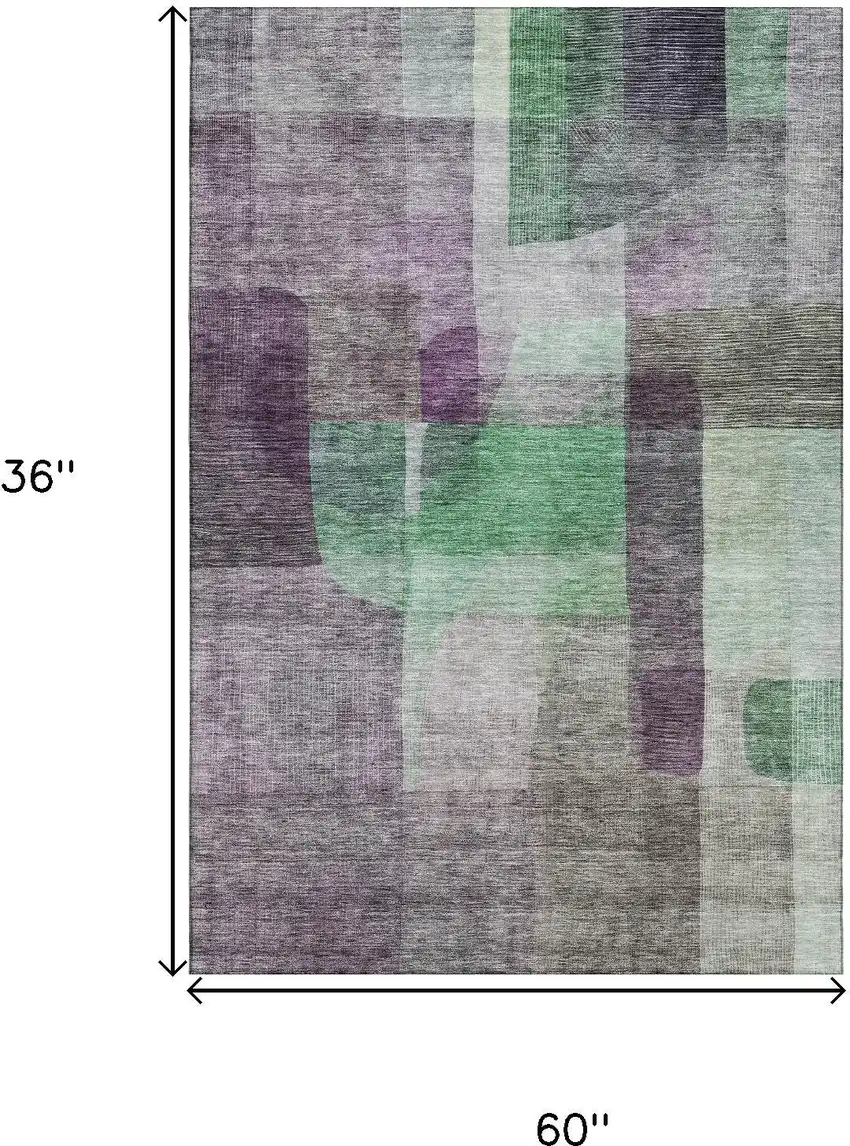 Purple And Green Abstract Washable Area Rug With UV Protection Photo 8