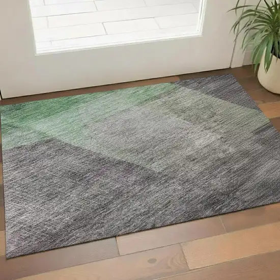 Purple And Green Abstract Washable Area Rug With UV Protection Photo 2