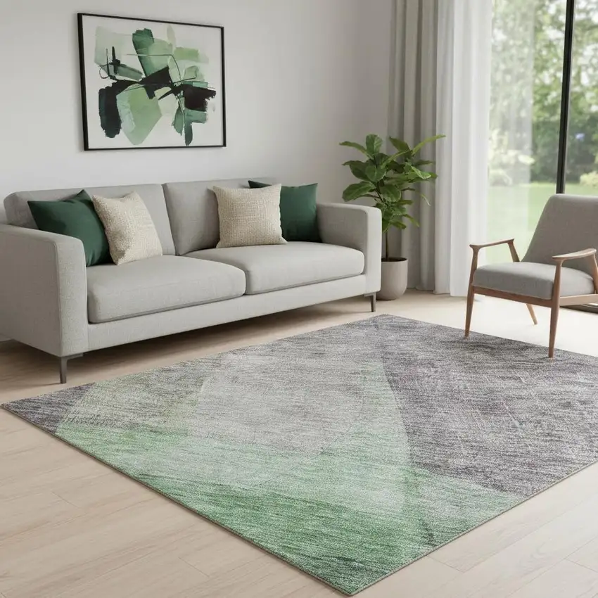 Purple And Green Abstract Washable Area Rug With UV Protection Photo 2