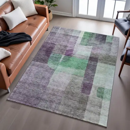 Purple And Green Abstract Washable Area Rug With UV Protection Photo 4