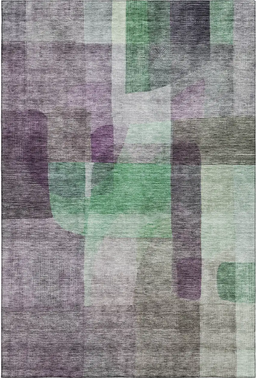 Purple And Green Abstract Washable Area Rug With UV Protection Photo 5