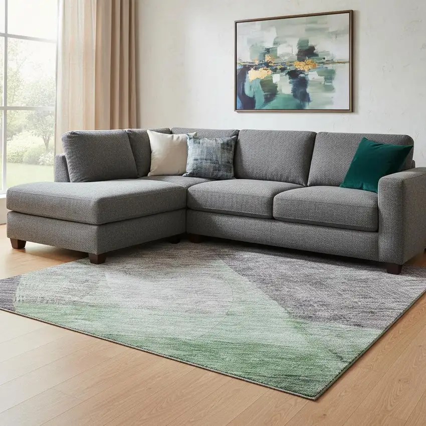 Purple And Green Abstract Washable Area Rug With UV Protection Photo 2