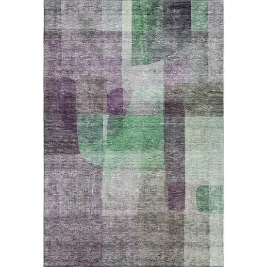 Purple And Green Abstract Washable Area Rug With UV Protection Photo 4