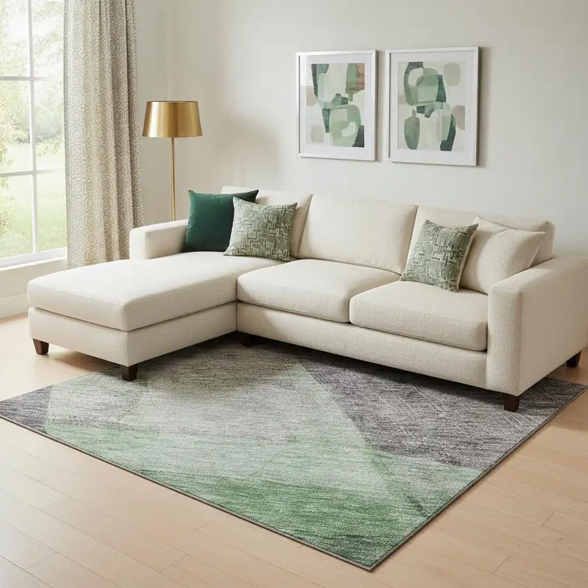 Purple And Green Abstract Washable Area Rug With UV Protection Photo 2