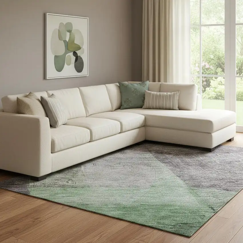 Purple And Green Abstract Washable Area Rug With UV Protection Photo 2