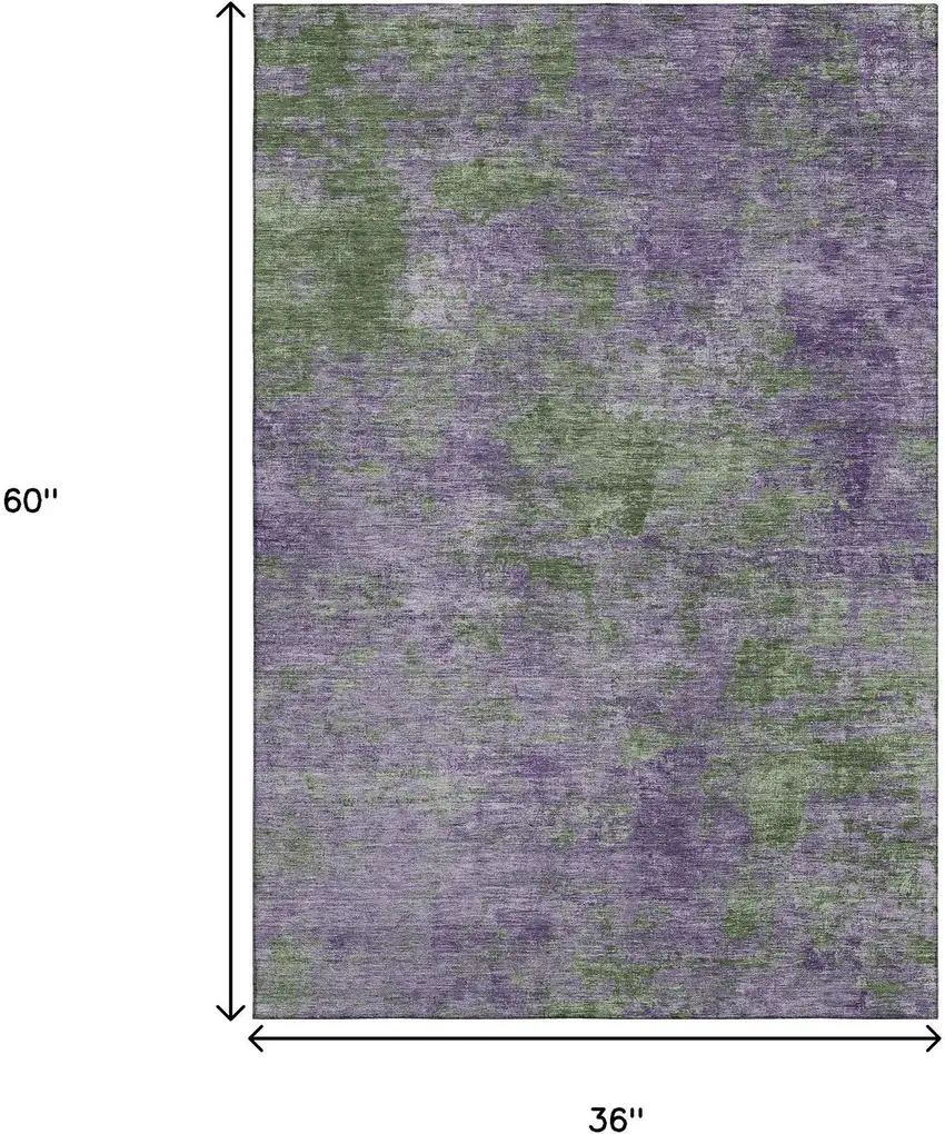 Purple And Green Abstract Washable Area Rug With UV Protection Photo 3